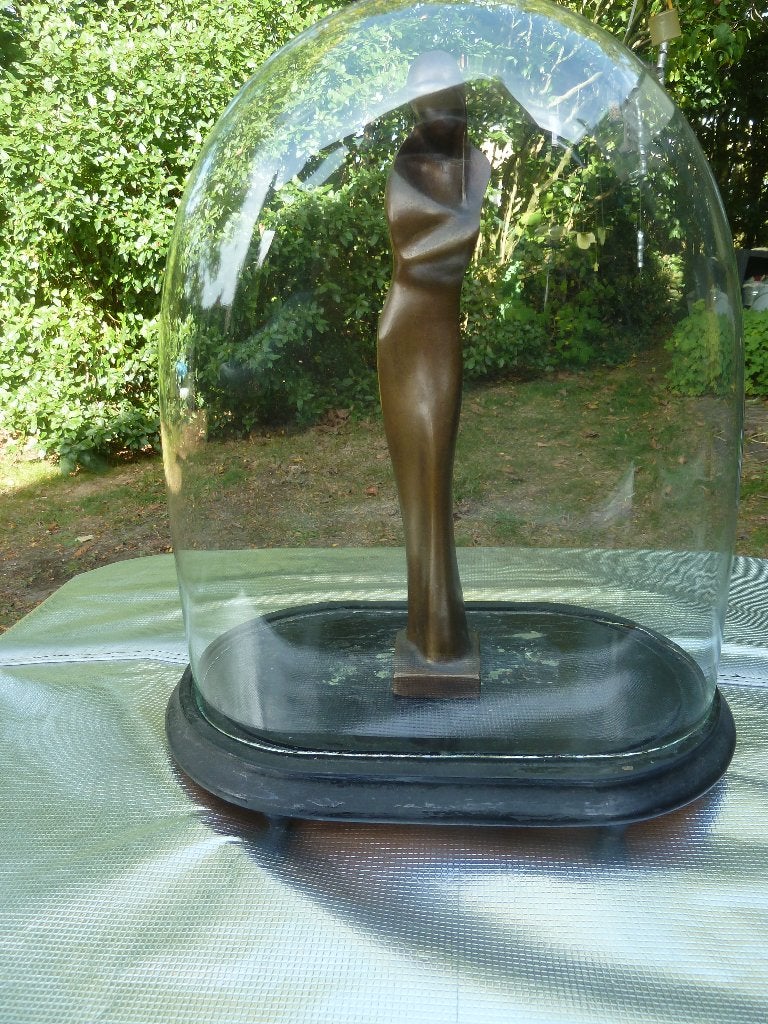 Oude glazen stolp met voet/plateau, Glas, Ophalen, Gebruikt, Met plateau
