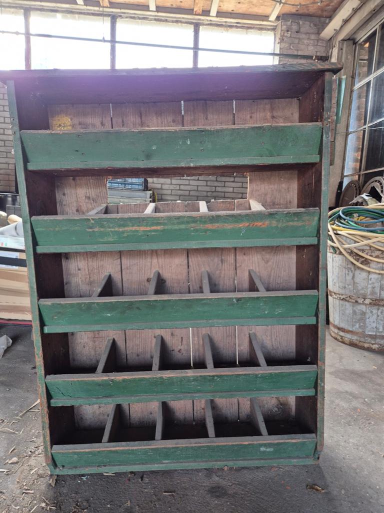 Vintage houten vakkenkast - Groen geverfd, Antiek en Kunst, Ophalen