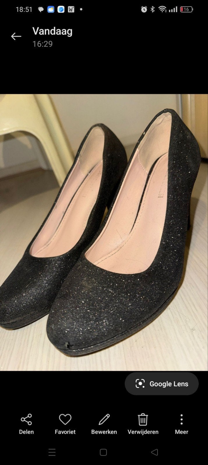 Zwarte glitter pumps - Maat 38, Ophalen of Verzenden, Gedragen, Zwart, Pumps