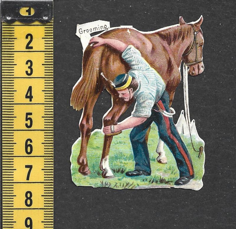 Soldaat verzorgt zijn paard antiek poezieplaatje (788), Ophalen of Verzenden