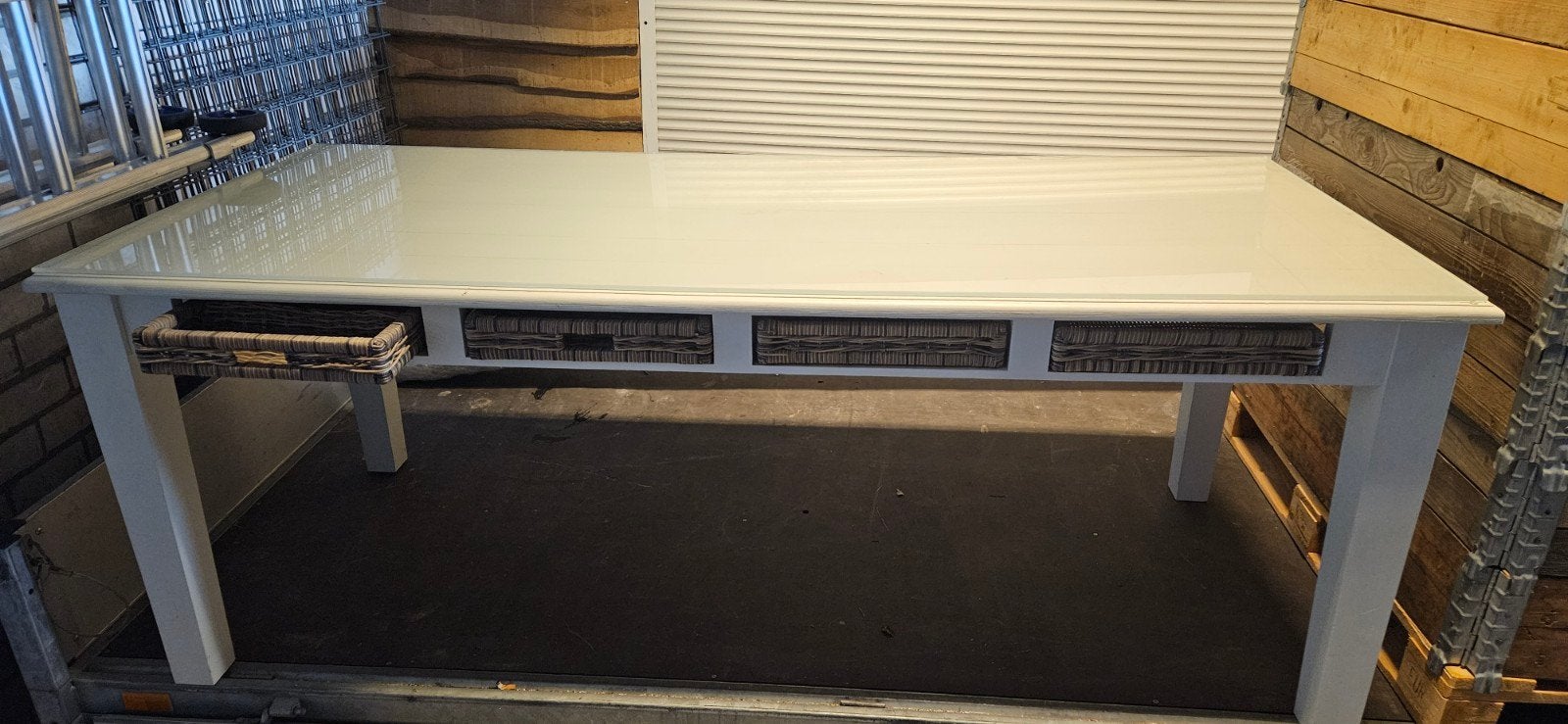 mooie tafel met los glazen blad, Ophalen of Verzenden, Rechthoekig, 50 tot 100 cm