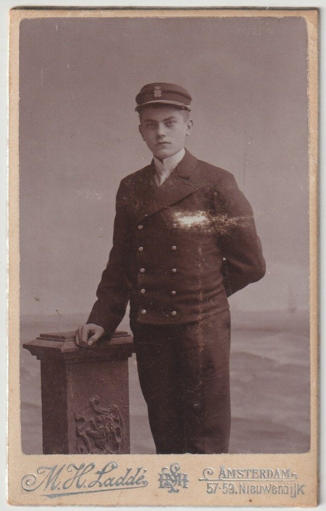 scheepvaart  cdv  KPM  Amsterdam uniform zeevaartschool, Gebruikt, Verzenden, Foto, Voor 1940