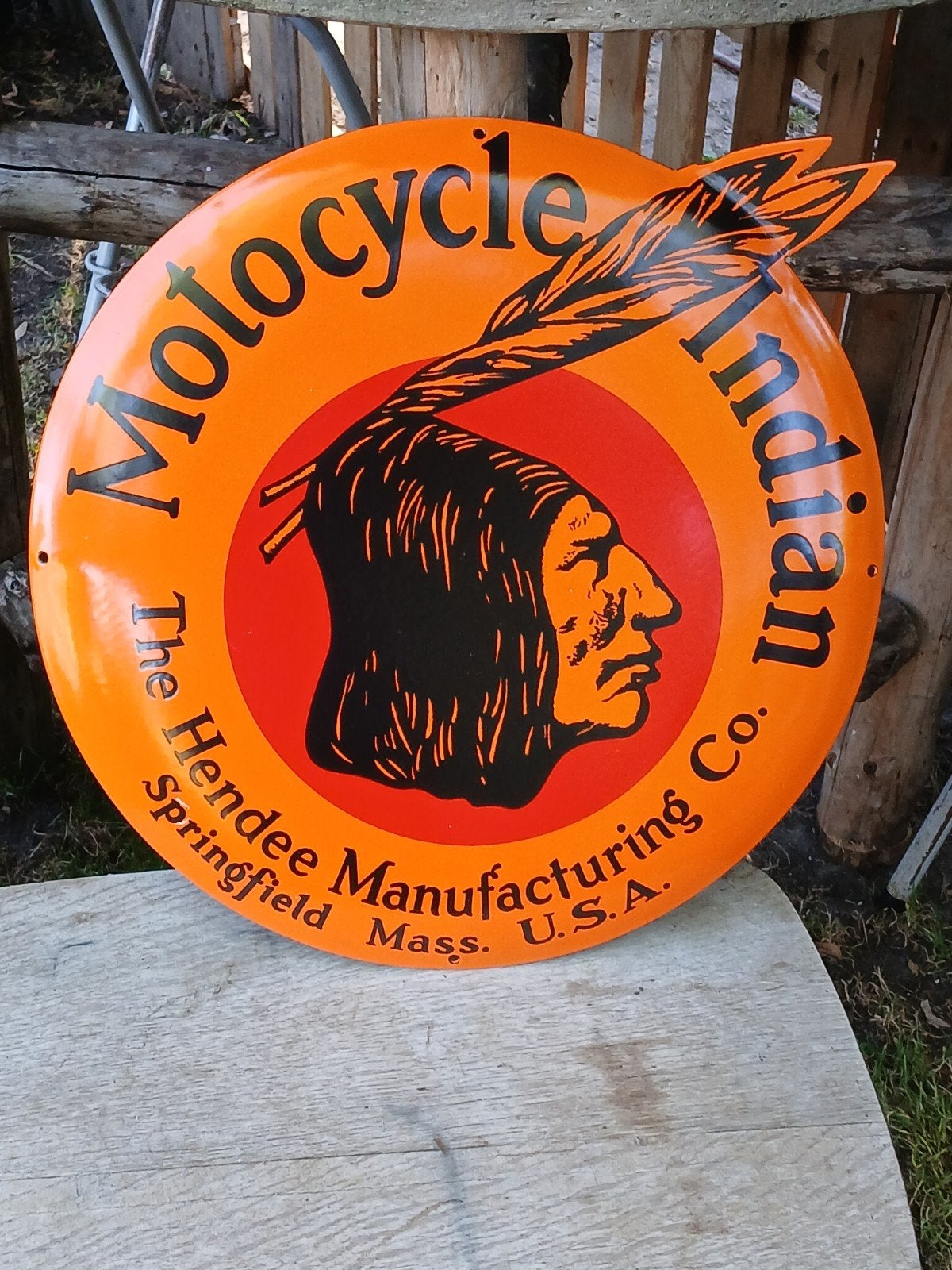 Vintage Indian Motorcycle Reclamebord - Hendee Mfg. Co., Verzamelen, Ophalen of Verzenden
