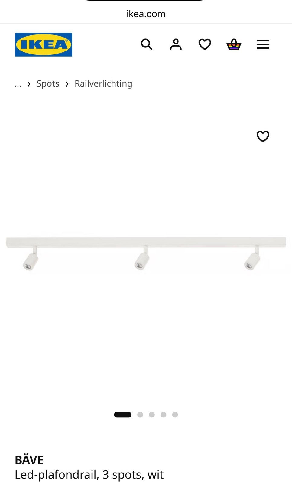 IKEA BÄVE Plafond Rail met 3 Spots - Wit, Ophalen, Zo goed als nieuw, Metaal