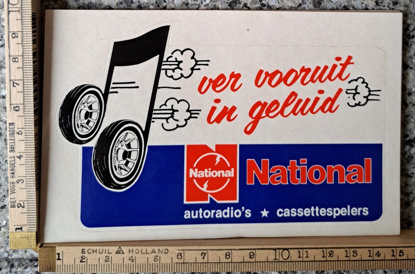 Vintage sticker ver vooruit in geluid National autoradio's, Ophalen of Verzenden, Zo goed als nieuw, Merk