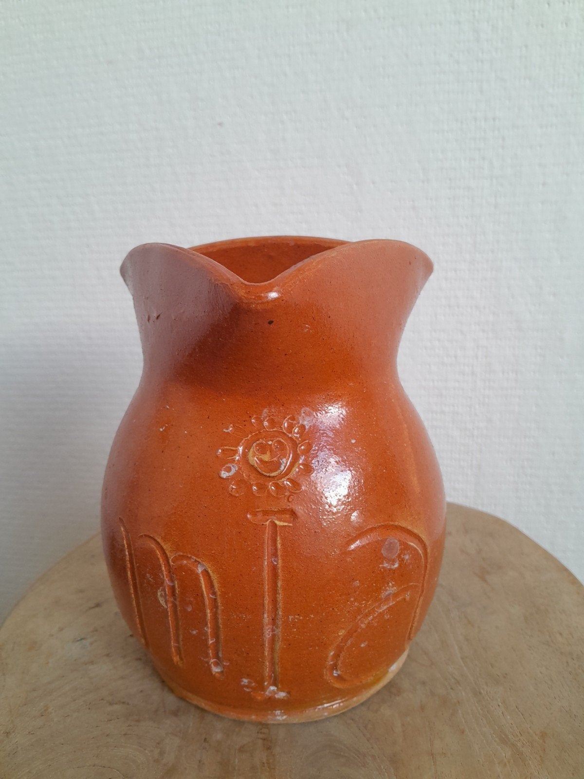Vintage Aardewerken Kruik met Handvat - Oranje, Ophalen of Verzenden