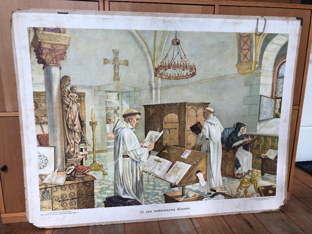 schoolplaat "In een middeleeuws klooster", Ophalen, Geschiedenis