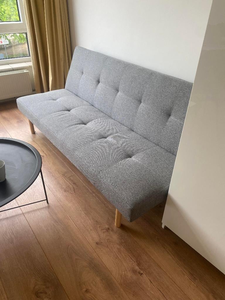 Opvouwbare stoffen bank en houten tafel, Huis en Inrichting, Banken | Bankstellen, Ophalen, Zo goed als nieuw, 100 tot 125 cm