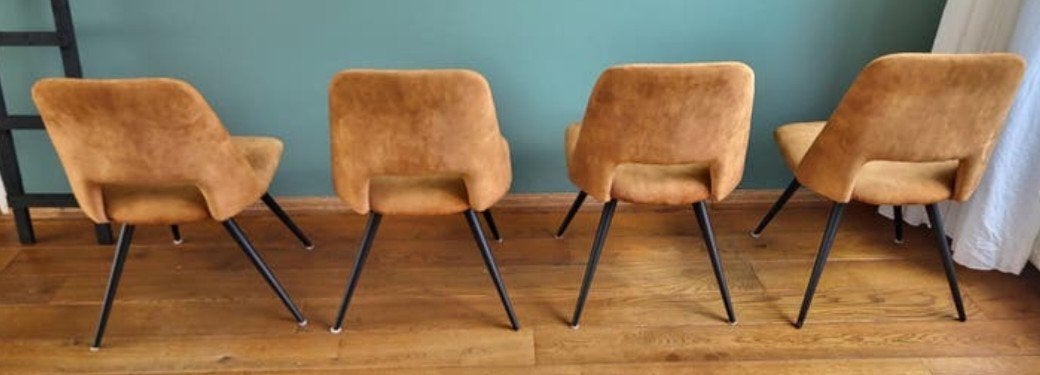 4 draaibare stoelen - okergeel - gebruikt, Huis en Inrichting, Stoelen, Ophalen, Gebruikt, Overige kleuren, Vier