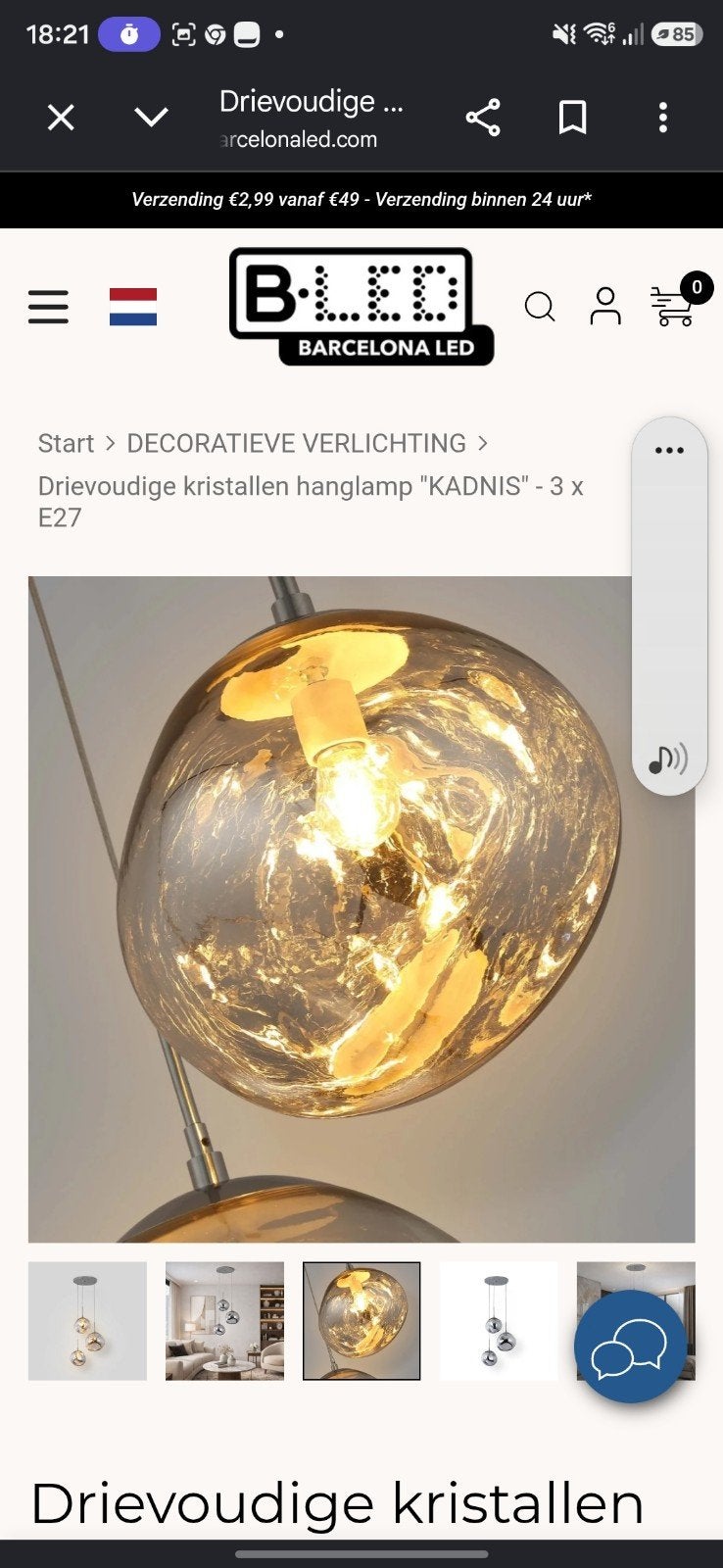 tom dixon  melt  replica  goud   kroonluchter met 3 bollen, Nieuw, Glas, Modern, Luxe, E27 (groot)