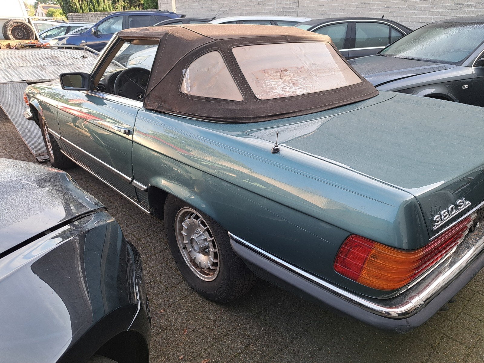 europese mercedes 380 sl  oldtimer petrol green, Automaat, Cabriolet, Blauw, Mercedes-Benz
