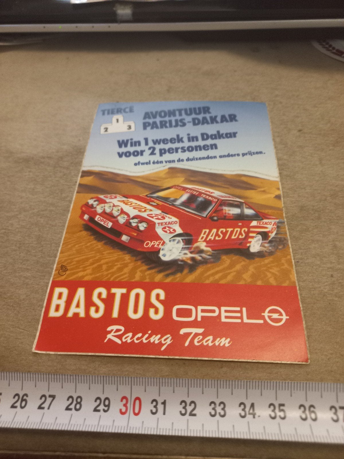 Vintage Bastos Opel Racing Team Parijs-Dakar reclame, Ophalen of Verzenden, Gebruikt