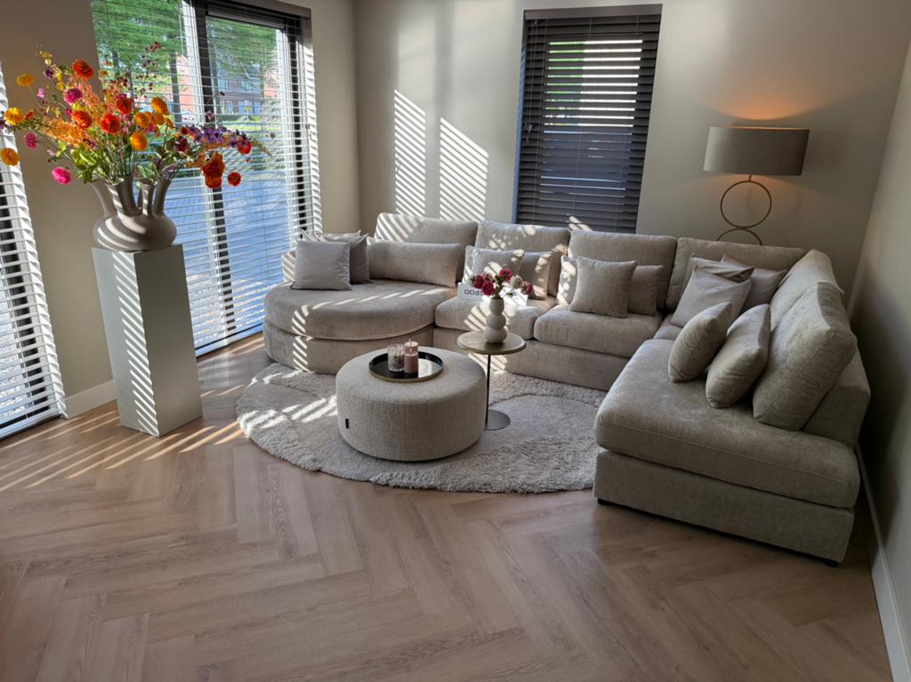 Luxe Velvet Teddy U-bank Cono 160x370x220cm Beige Sand NIEUW, Info@oosterbaanwonen.nl, Venus 31 8448CE Heerenveen, Hoekbank, Oosterbaan Wonen