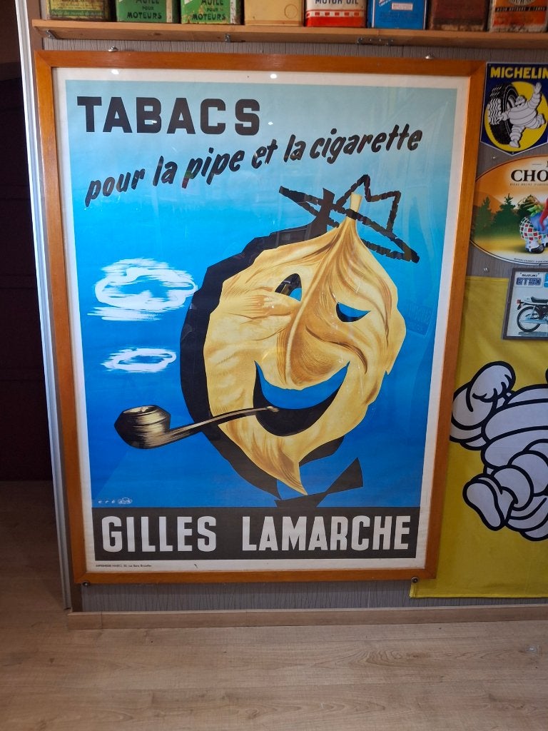 Grote tabac affiche Gilles Lamarche, Verzamelen, Merken en Reclamevoorwerpen, Ophalen, Zo goed als nieuw, Reclamebord