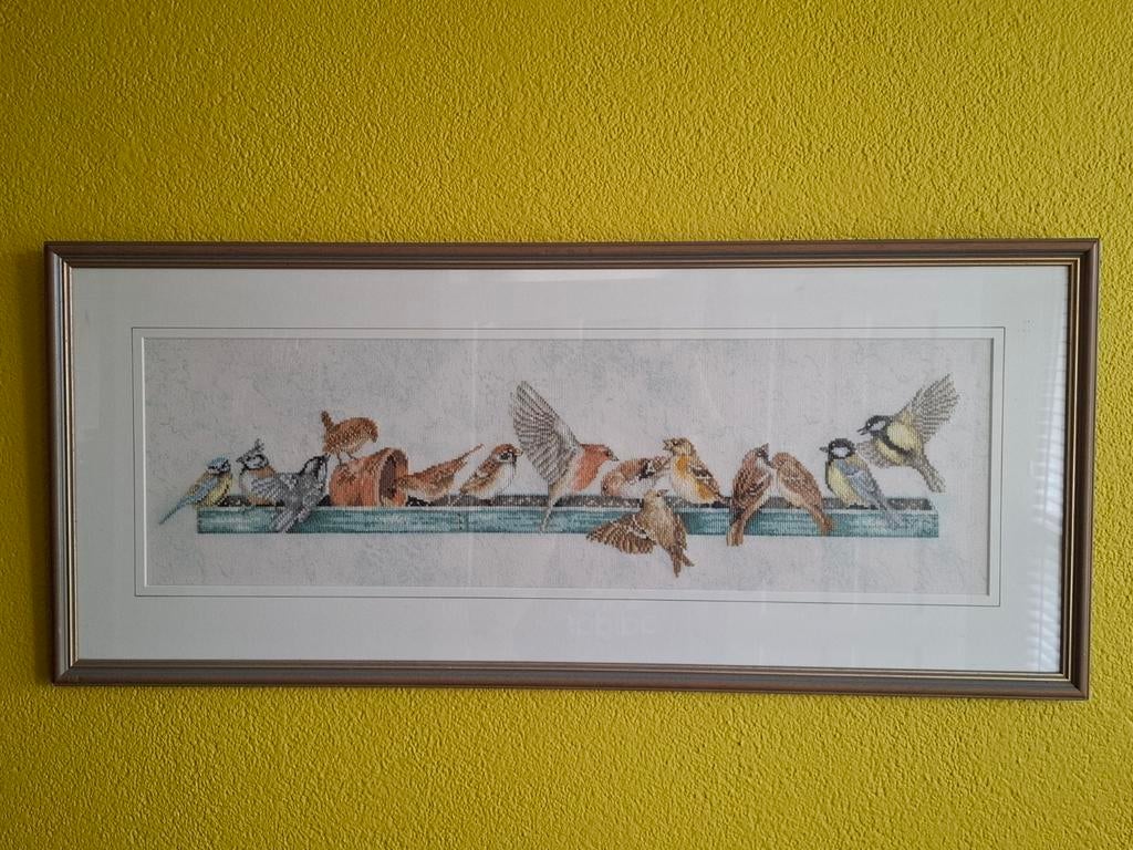 Prachtig geborduurd schilderij met vogels - 85 x 36,5 cm, Hobby en Vrije tijd, Borduren en Borduurmachines, Zo goed als nieuw