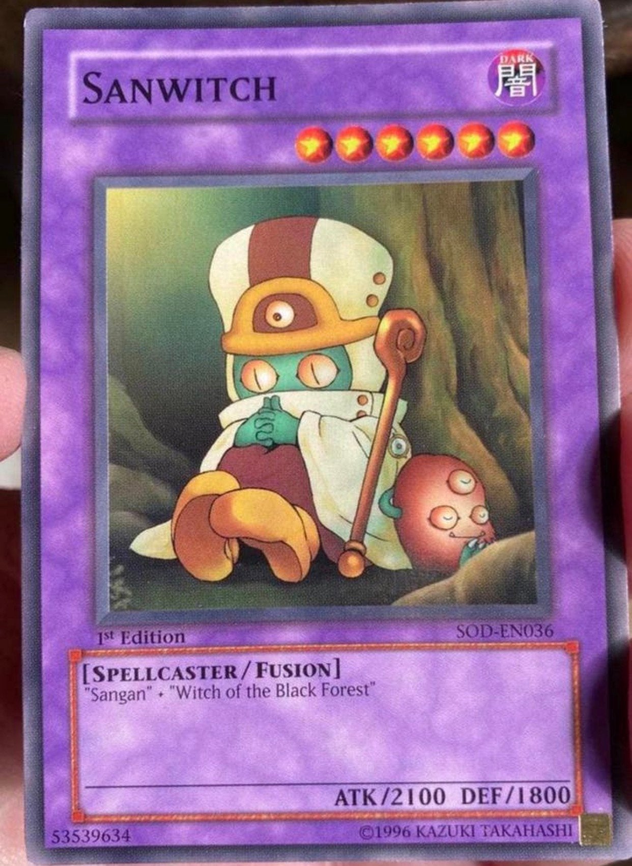 Yu-Gi-Oh! Sanwitch SOD 1st Edition Old US Print !, Ophalen of Verzenden, Gebruikt, Losse kaart