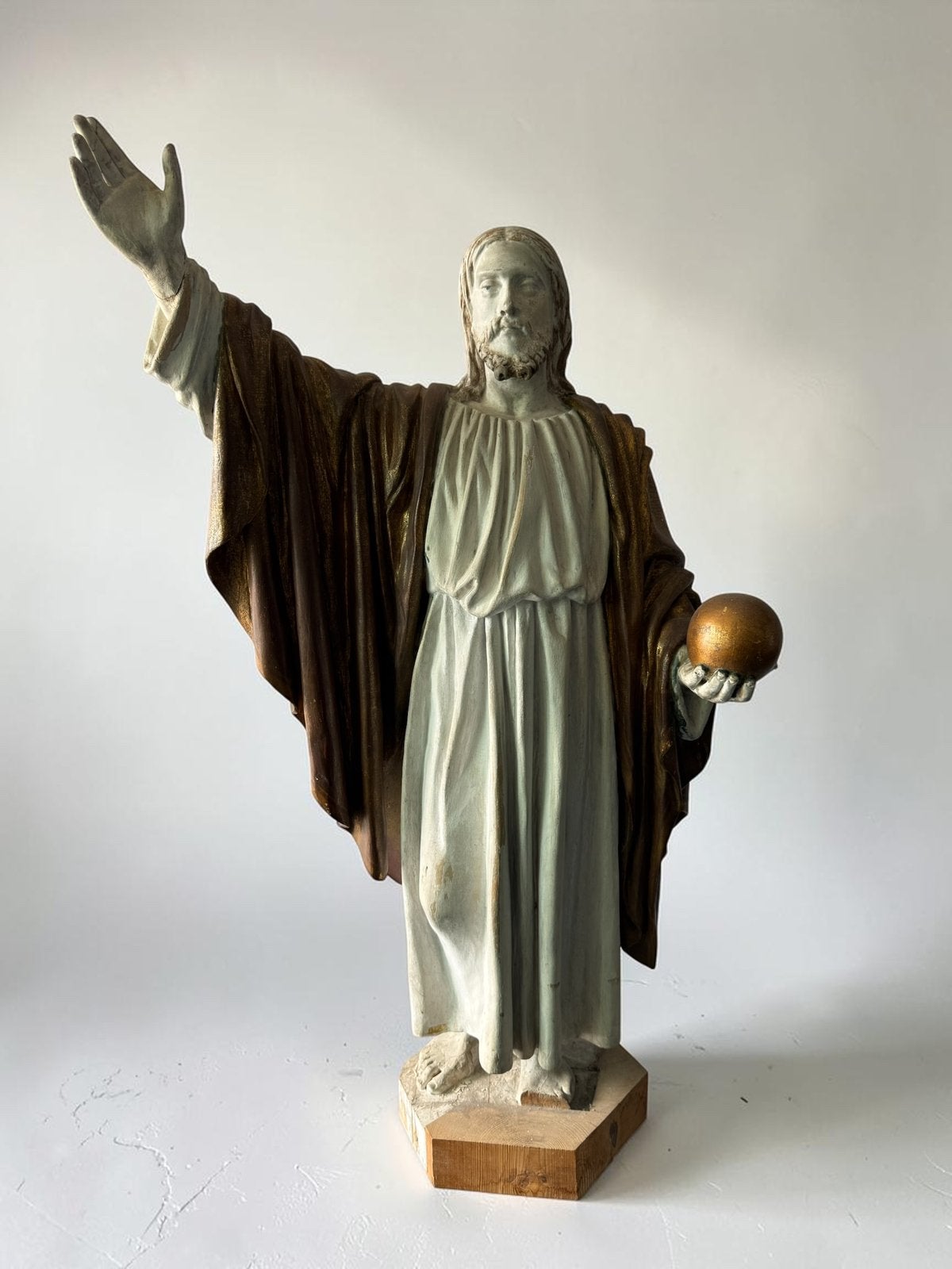 Antiek houten beeld el Salvator el Mundo / 1750-1800, Ophalen of Verzenden