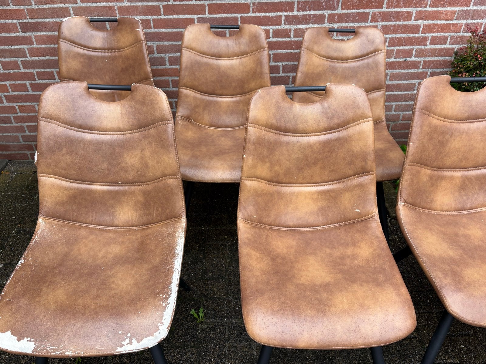 Eetkamerstoelen set van 6 - Gebruikt met beschadigingen, Huis en Inrichting, Ophalen, Overige materialen, Gebruikt, Bruin