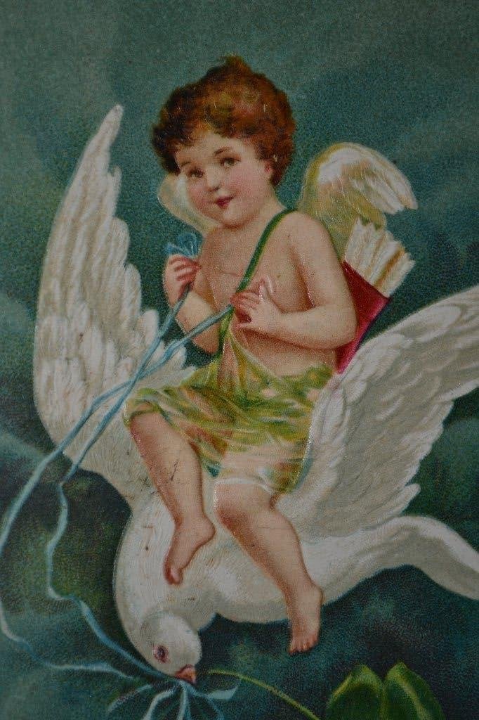 frankrijk 1907 relief engeltje op witte duif klavertje vier, Ophalen of Verzenden, Voor 1920, Gelopen, Sterren en Beroemdheden
