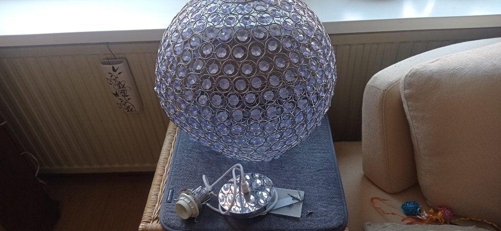 Plafondlamp met kristallen, Zilver, Hanglamp, Ophalen of Verzenden, Zo goed als nieuw