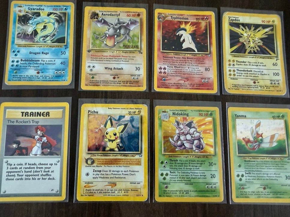 Vintage Holo Pokémon Kaarten - Gyarados, Typhlosion, Zapdos, Ophalen of Verzenden, Gebruikt, Meerdere kaarten, Foil