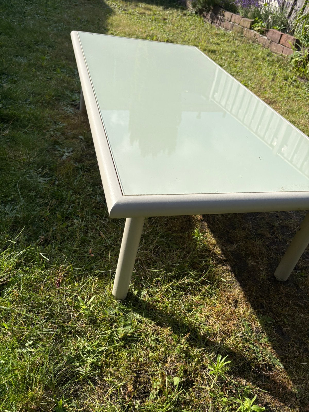 Salon tuintafel met gehard glas, Ophalen, Zo goed als nieuw, Rechthoekig, Aluminium