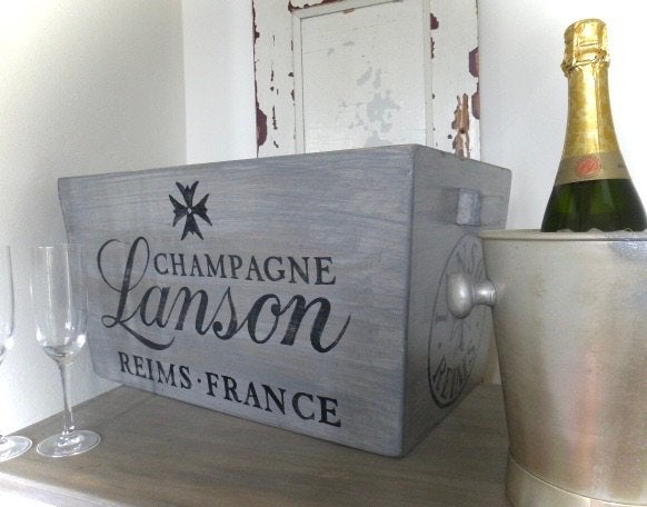 Champagne kist Lanson / vintage / mancave / industrieel, Minder dan 50 cm, 50 tot 100 cm, Grenenhout, Ophalen of Verzenden