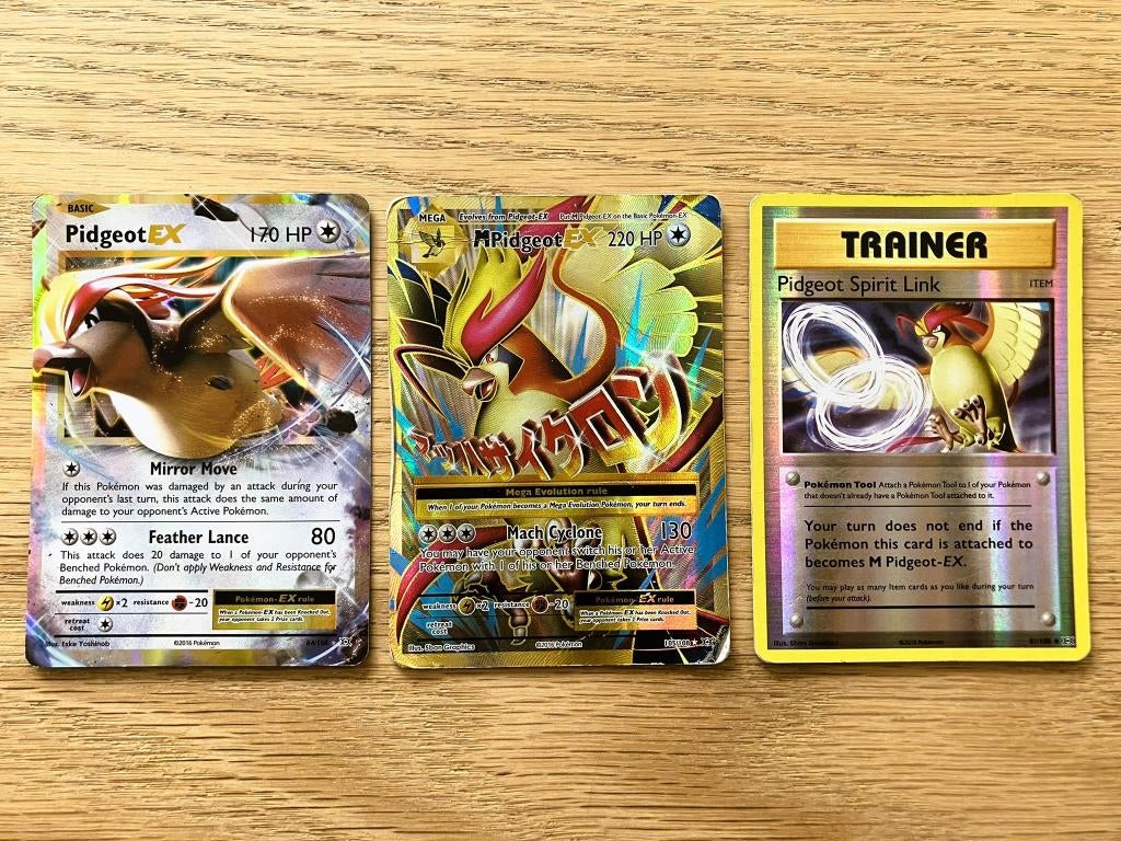 Pidgeot EX, MPidgeot EX & Pidgeot Spirit Link - Evolutions, Ophalen of Verzenden, Gebruikt, Meerdere kaarten, Foil