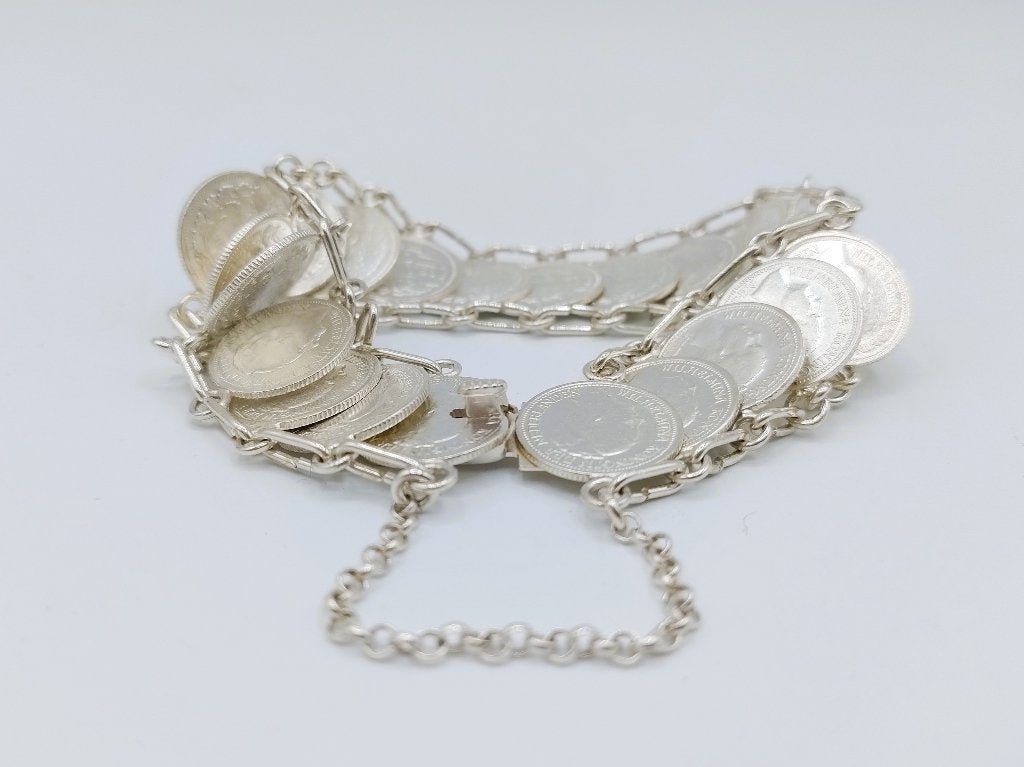 Zilveren dubbeltjes armband, Wilhelmina, 20 cm, Gebruikt, Info@zilverwebsite.nl, Verzenden, Zilverwebsite.nl