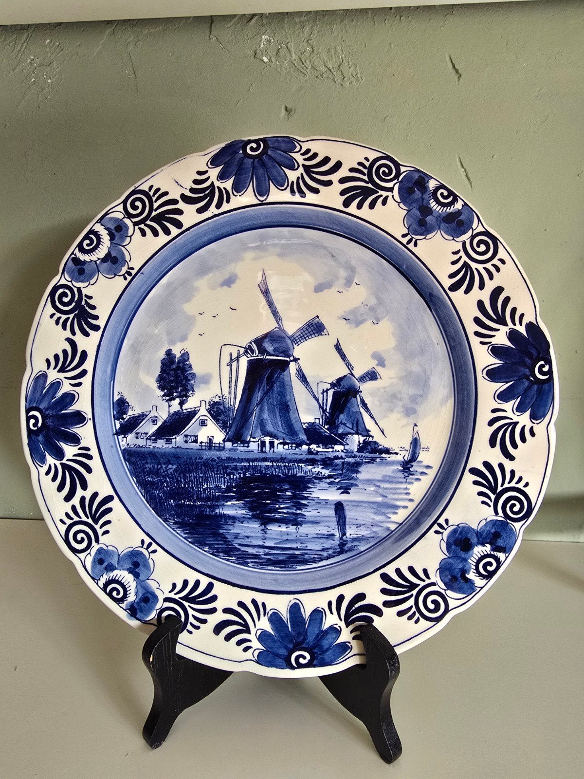 Delfts Blauw Handgeschilderd Wandbord met Molens, Ophalen of Verzenden