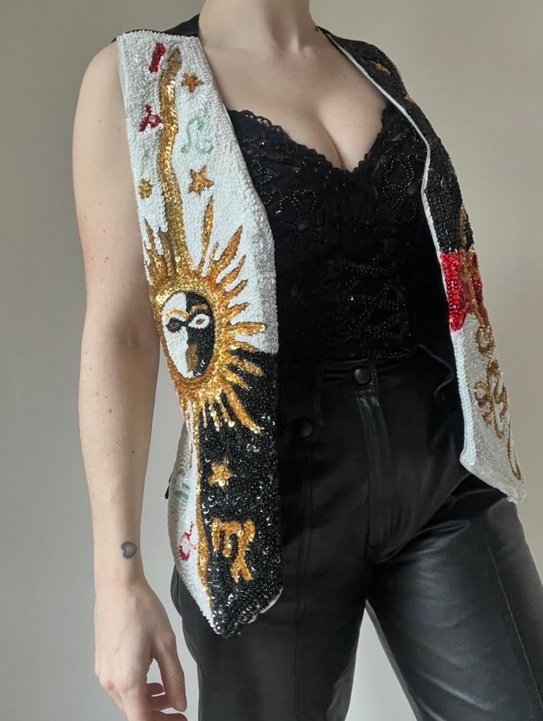 Prachtig vintage pailletten gilet, S/M. Boho waarzegster zon, Overige kleuren, Verzenden, Vintage, Maat 36 (S)