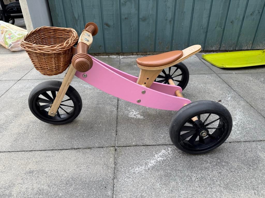 Bandits and Angels houten loopfiets met mandje roze, Ophalen, Gebruikt, Loopfiets