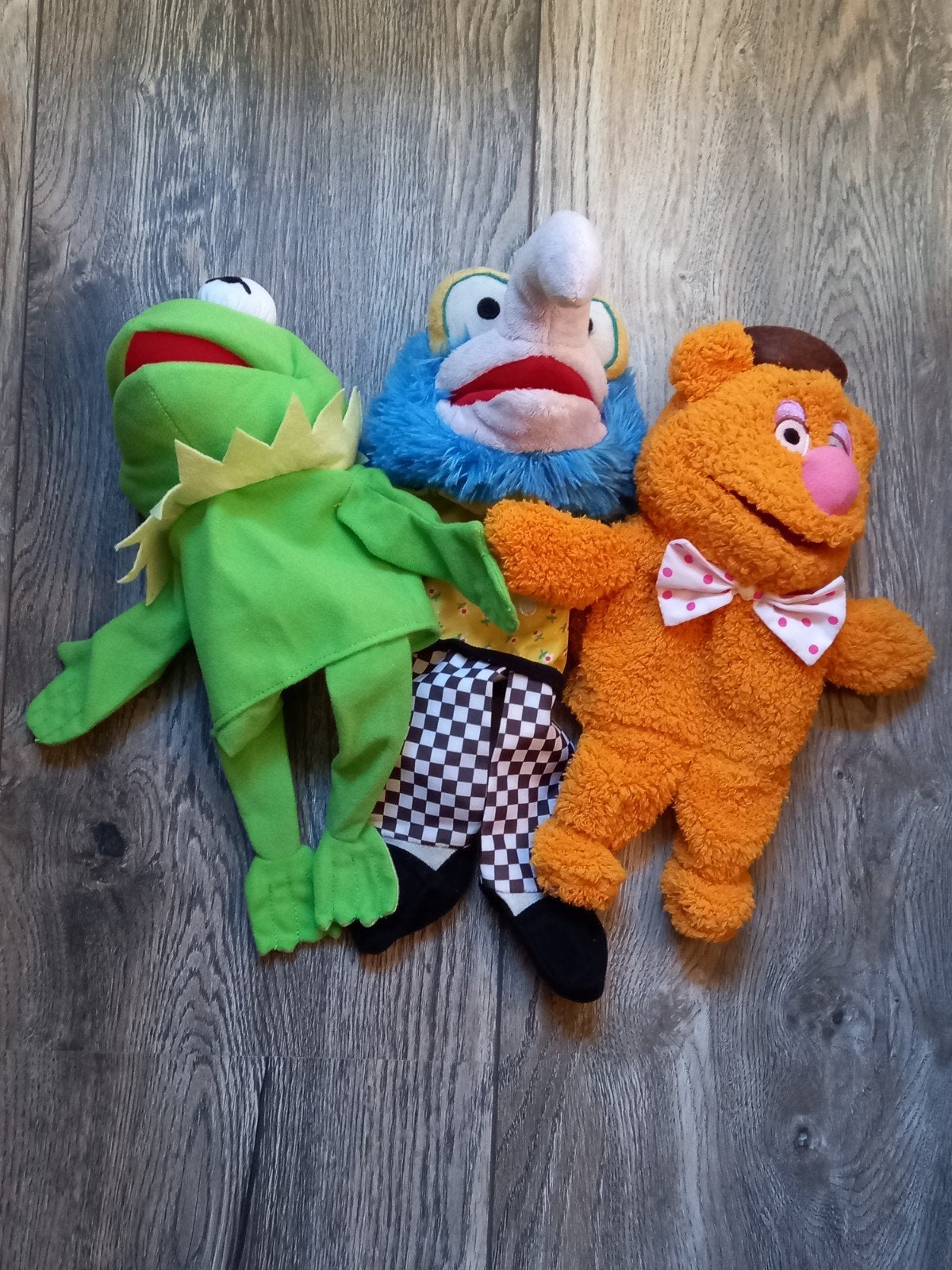 Muppet Show handpoppen: Kermit, Gonzo en Fozzie, Ophalen of Verzenden, Gebruikt, Tv, Actiefiguur of Pop
