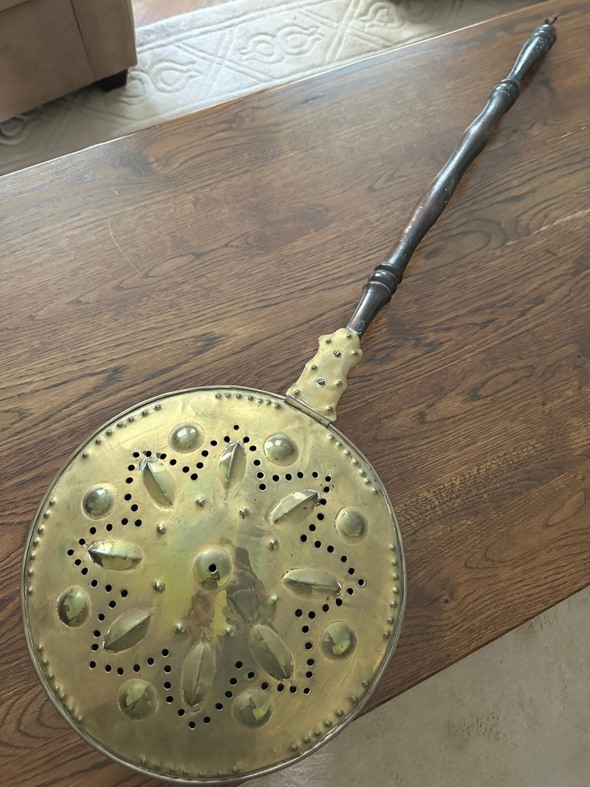 Antieke Koperen Beddenpan met Houten Handvat, Ophalen, Koper