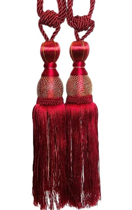 2x Groot gordijn kwasten / embrasses klassiek rood met goud