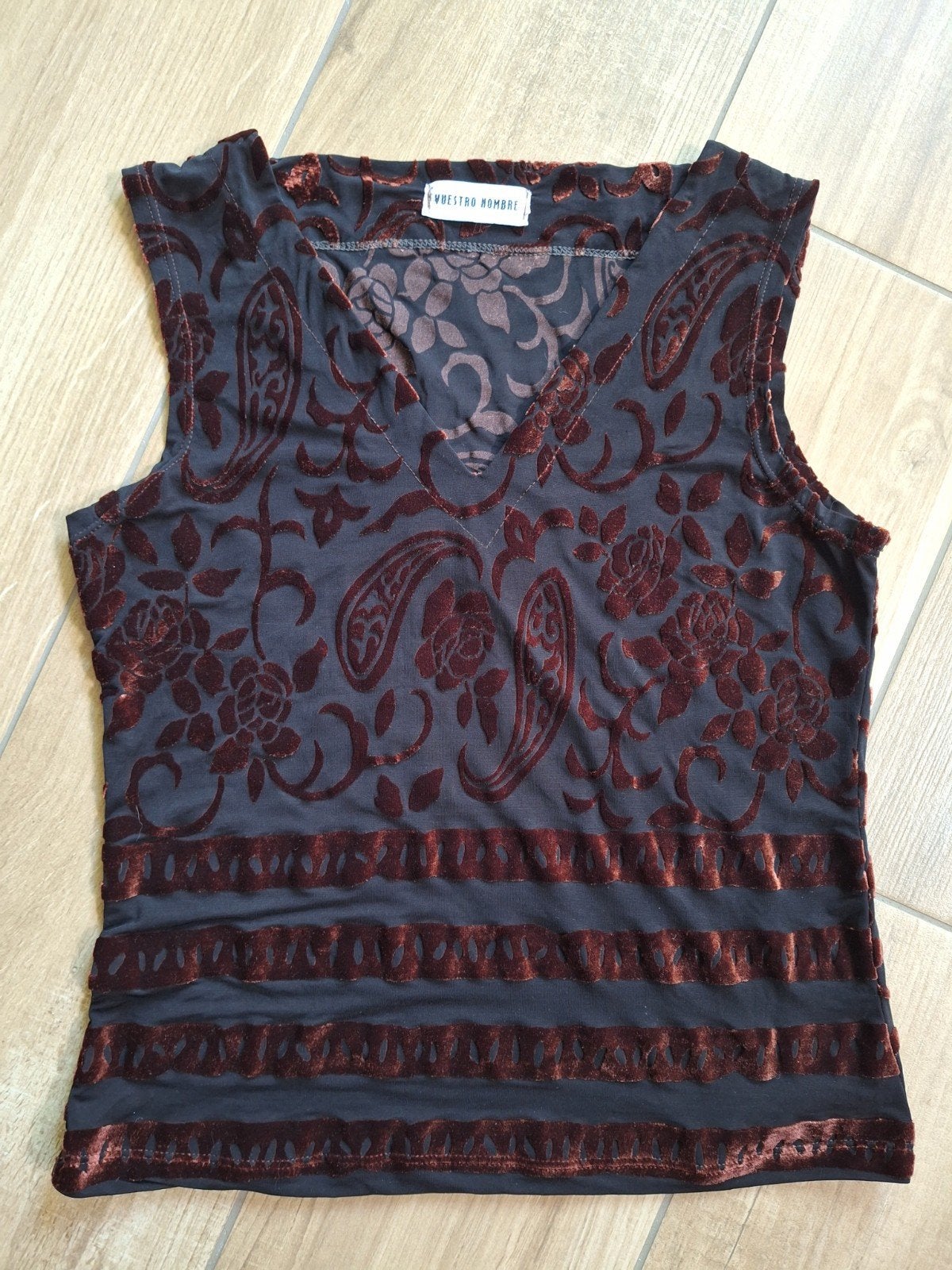 Vintage Nuestro Nombre topje met fluwelen bloemen, Overige kleuren, Verzenden, Zonder mouw, Nuestro Nombre