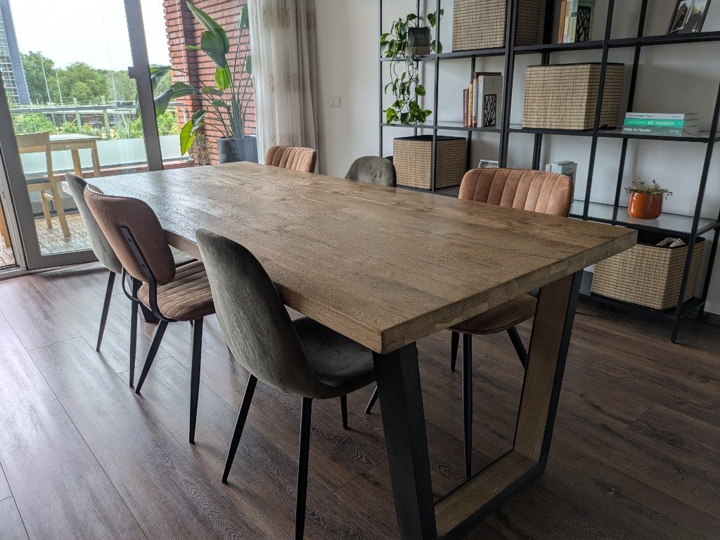 Set van zes eetkamerstoelen, Ophalen, Bruin, Zo goed als nieuw, Stof