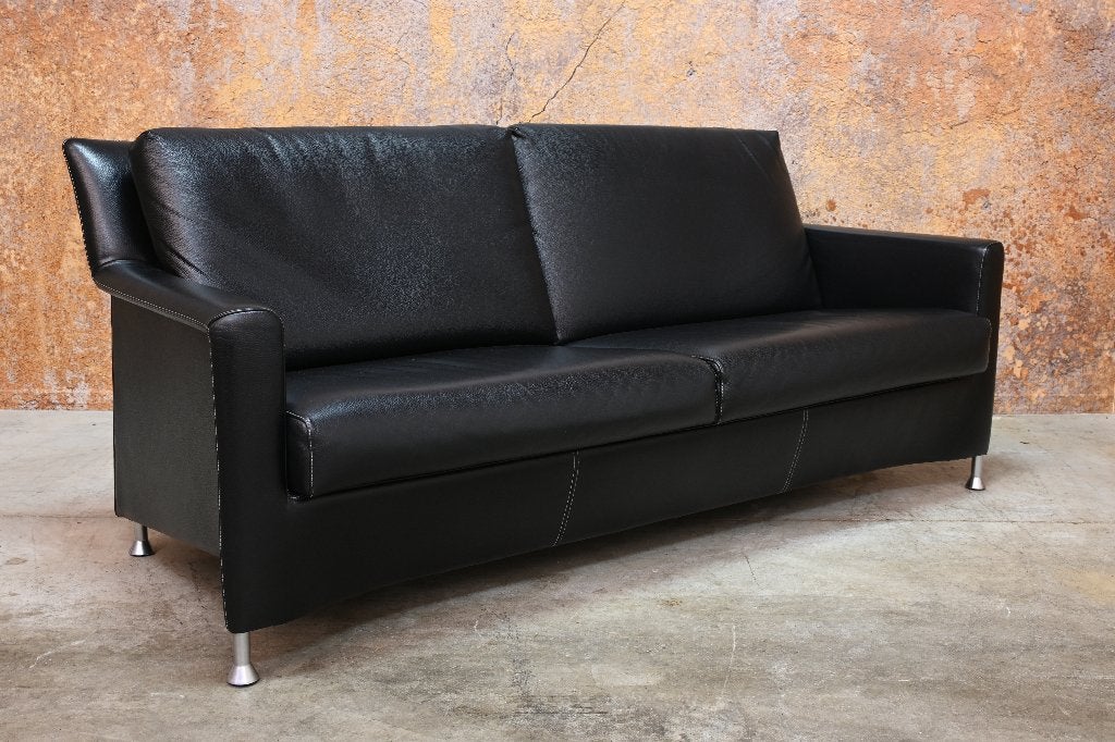 ZGAN zwarte leren Leolux Paian design bank zit verstelbaar, Leolux, Leolux, 150 tot 200 cm, Tweepersoons