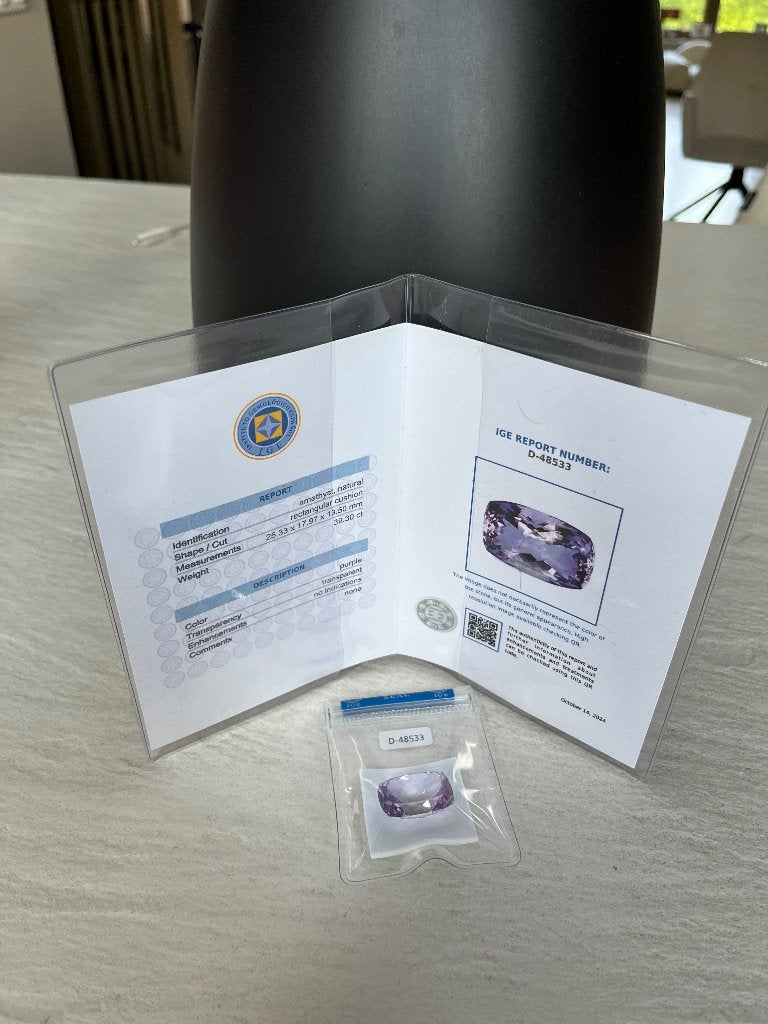 Natuurlijke amethist 39,30 ct – IGE certificaat, Sieraden, Tassen en Uiterlijk, Ophalen of Verzenden, Nieuw
