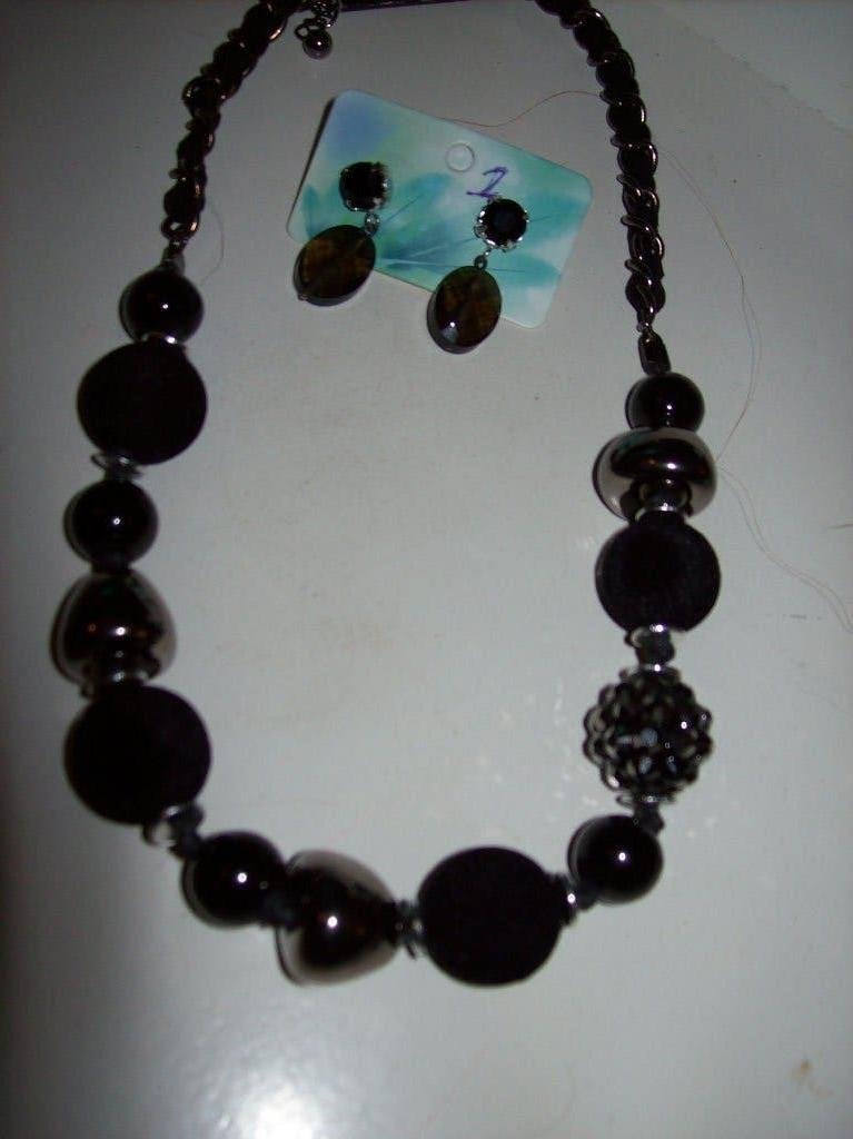 Ketting Mooie Zilver Zwart tinten Kraal Steen Oorbellen, Sieraden, Tassen en Uiterlijk, Kettingen, Verzenden, Zwart, Nieuw, Steen of Mineraal