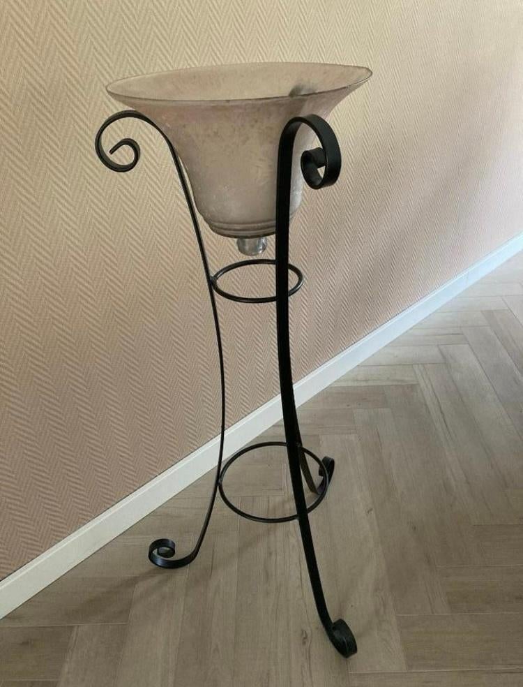 Glazen klok vaas in hoog smeedijzeren standaard 100cm, Ophalen, Overige kleuren, 75 cm of meer, Glas