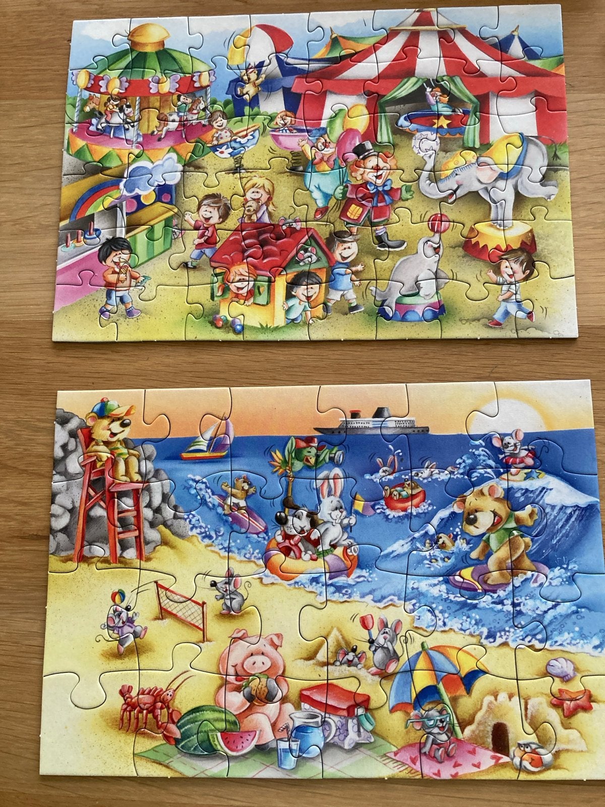 Rebo Puzzel 24+48 stukjes - Circus & Strand, Ophalen of Verzenden, Meer dan 50 stukjes, Gebruikt, 2 tot 4 jaar