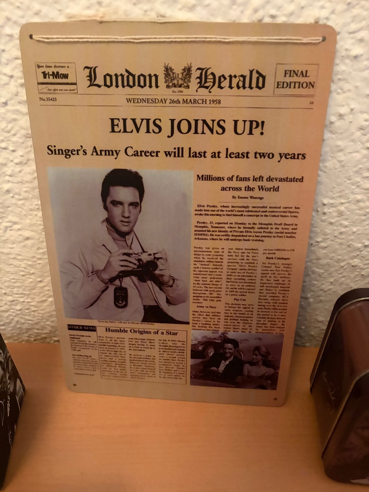 London Herald Krant Elvis Presley 1958 - Reproductie, Ophalen, 1940 tot 1960, Buitenland, Krant