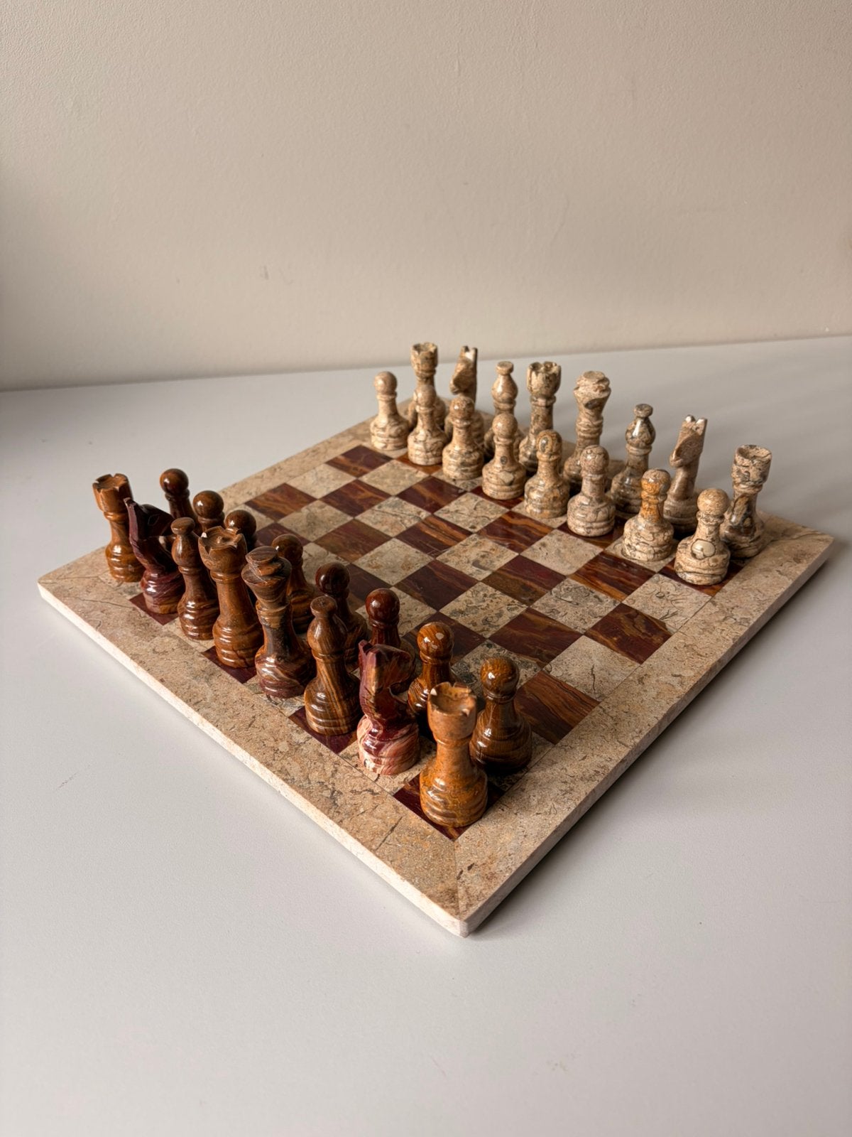 Vintage marmeren schaakspel, -, Een of twee spelers, -, Nieuw