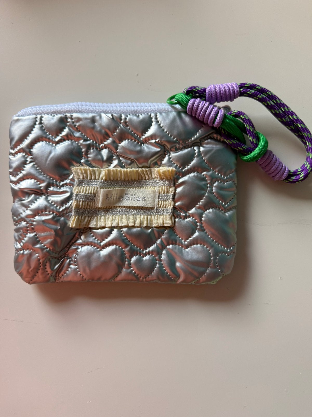 Zilverkleurig gewatteerd tasje met hartjespatroon, Ophalen of Verzenden, Zo goed als nieuw, Overige kleuren, Avondtasje