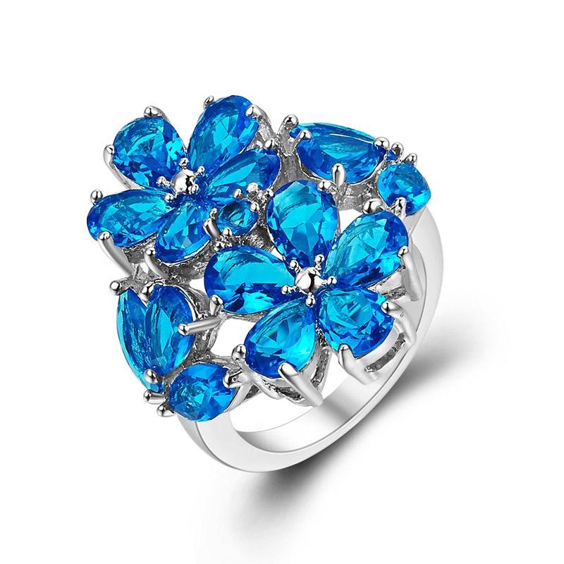 Zilver gerhodineerde ring mt.17,5 blauw Swarovski elementen, Met kristal, Overige materialen, Verzenden, Nieuw