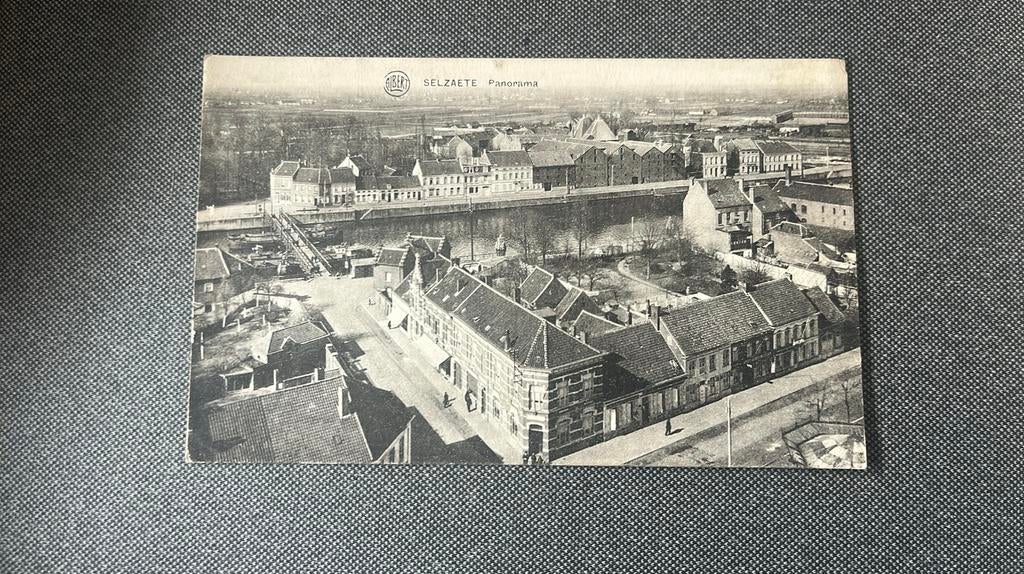 Zelzate Panorama met schipbrug boten, Ophalen of Verzenden, Voor 1920, Ongelopen, Oost-Vlaanderen