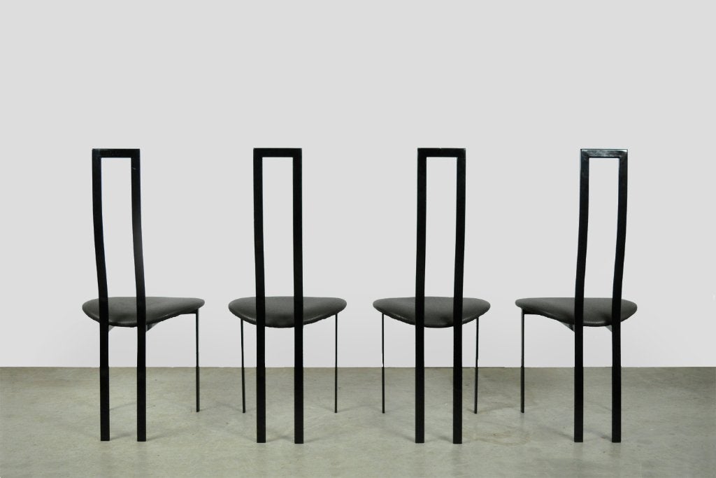 🟡POSTMODERNE Italiaanse ettafelstoelen, Cattelan, 1980s, Gebruikt, Zwart, Onbekend, Kunststof