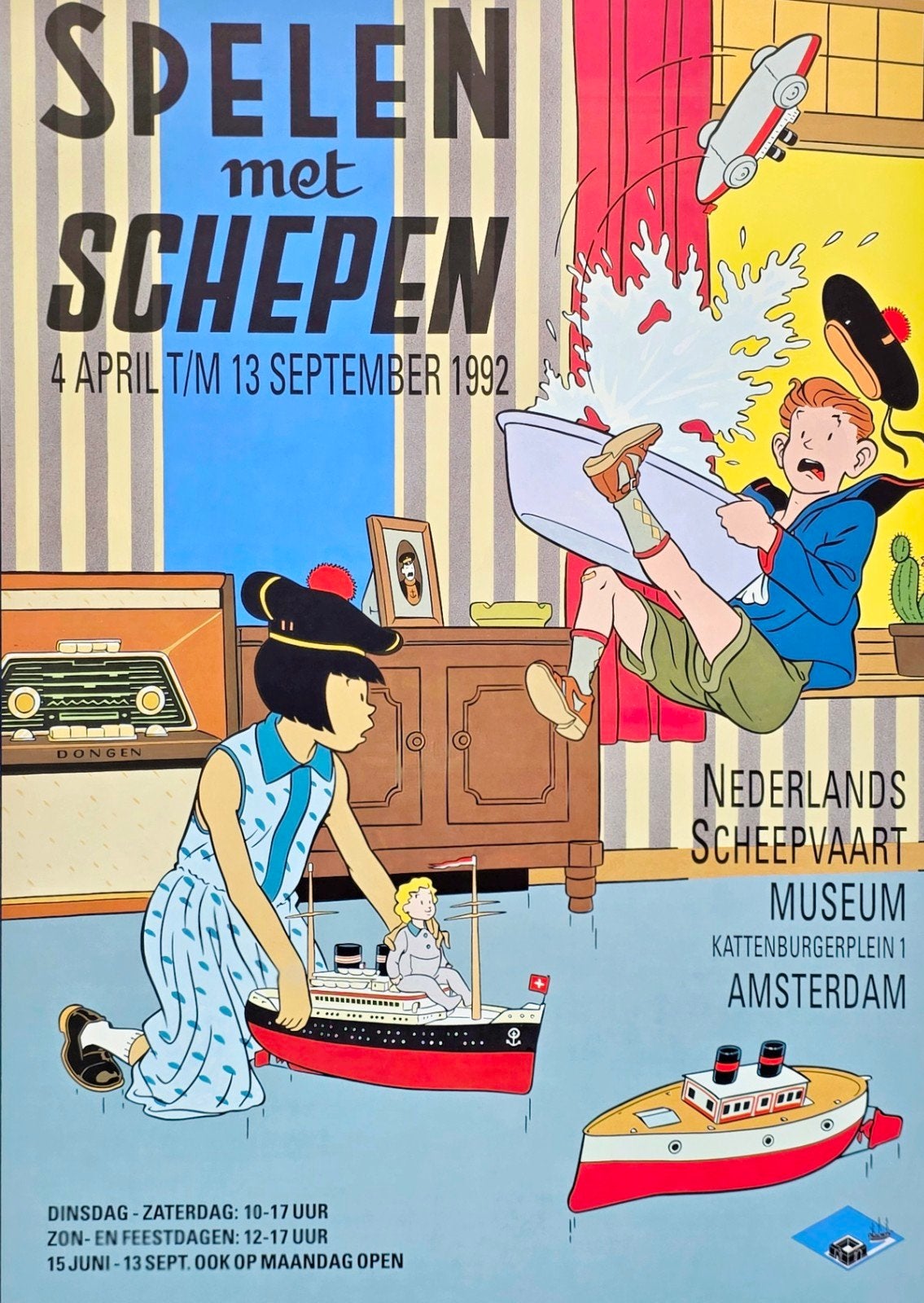 Peter van Dongen "Spelen met Schepen" Scheepvaartmuseum, Personages en Fantasiefiguren, Gesigneerd, Ophalen of Verzenden, Lithografie