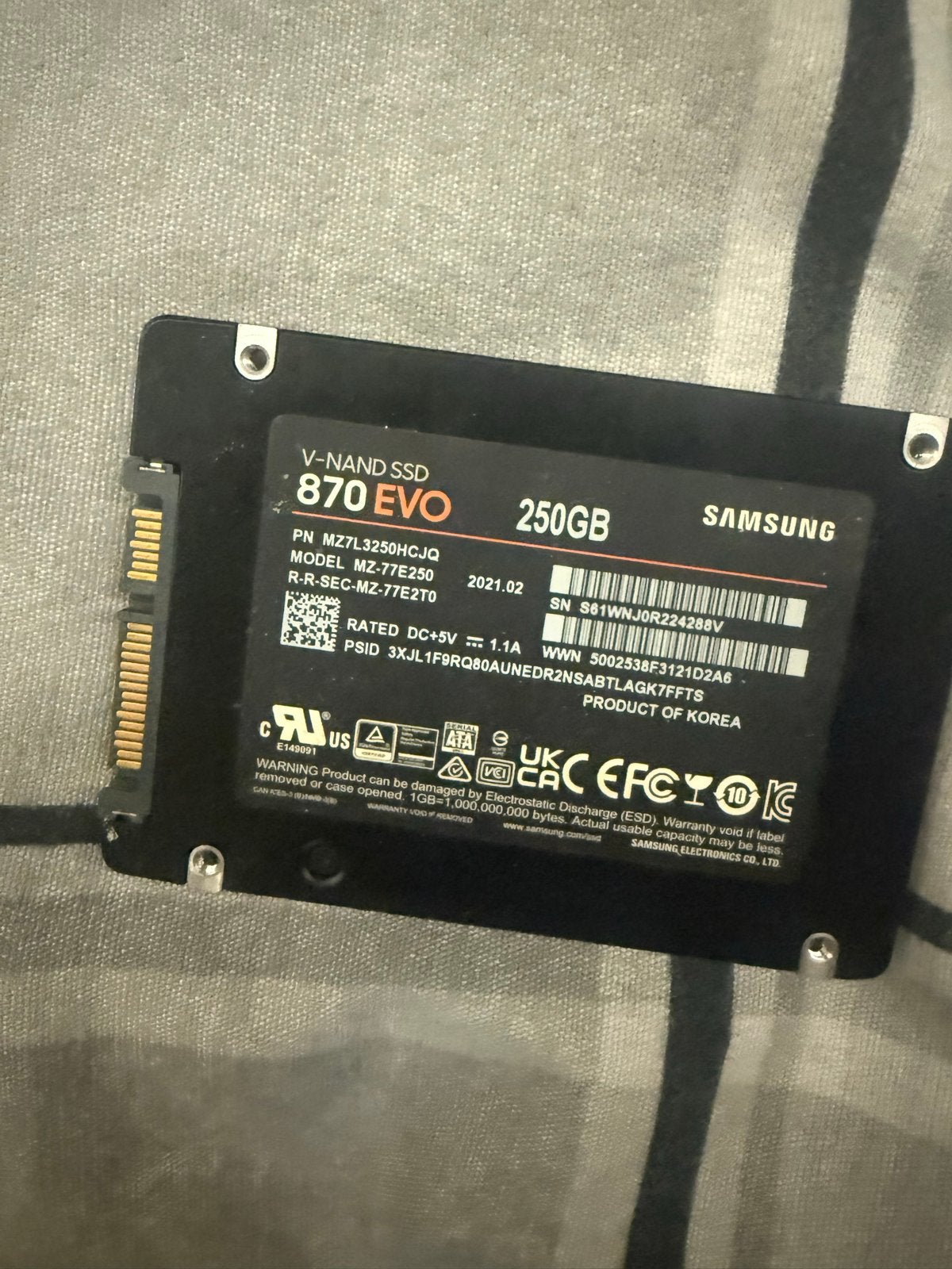 Samsung 870 EVO V-NAND SSD 250GB, Computers en Software, Intern, Server, Ophalen of Verzenden, Zo goed als nieuw